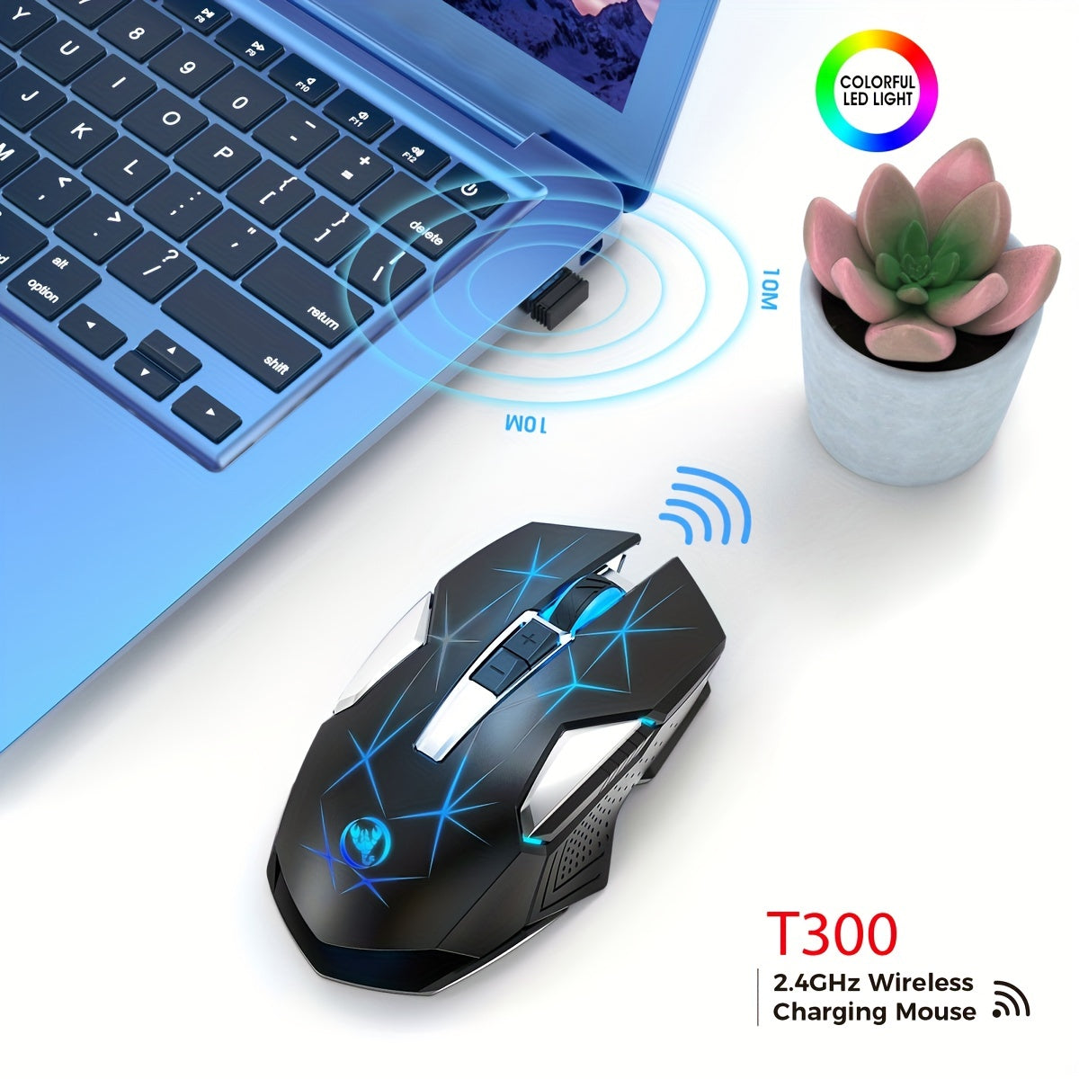 HXSI New 2.4GG Wireless Mouse Color Backlight and Rechargeable USB Plug and Play Optical Mouse Suitable for Home Games, Office Computer Peripherals