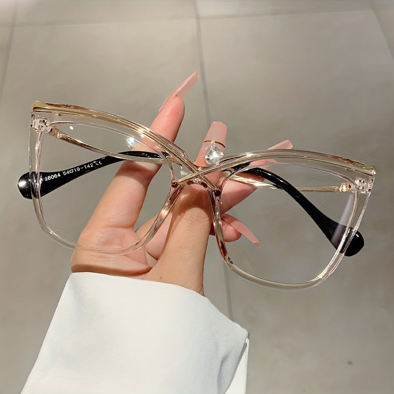 Fashionable Large Cat Eye Clear Lens Glasses for Women - Perfect for Computer Use and Decorative Purposes