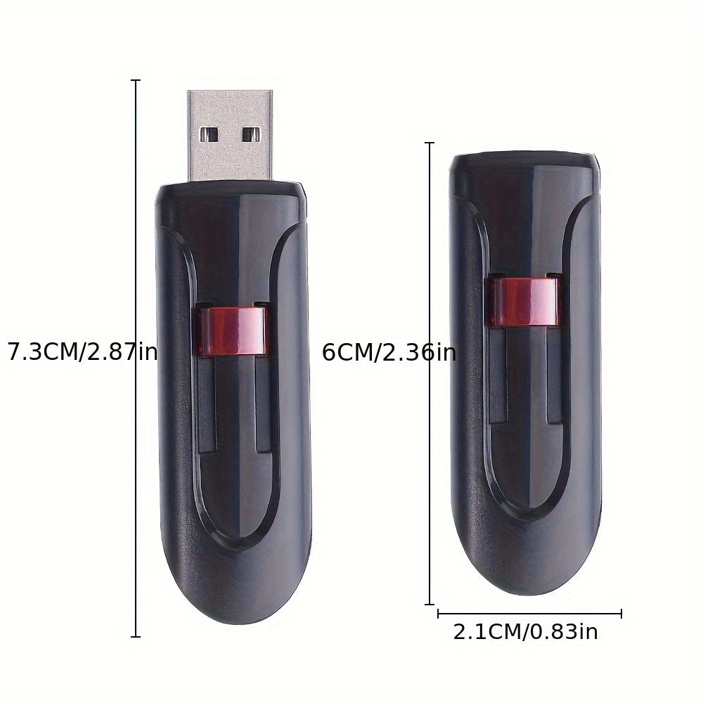 64GB Retractable USB Flash Drive - Durable Black Pen Drive with Red Slide, High-Speed Memory Stick for Business Gifts, Portable & Reliable Mini U Disk for Windows & MacOS