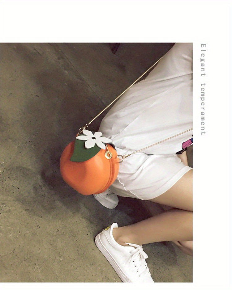 Adorable Orange Fruit Shape Crossbody Bag - Quirky PU Leather Chain Shoulder Bag with Adjustable Strap, Small Purse and Handbag for Women, Perfect for Casual Daily Use, Travel, and Outdoor Activities