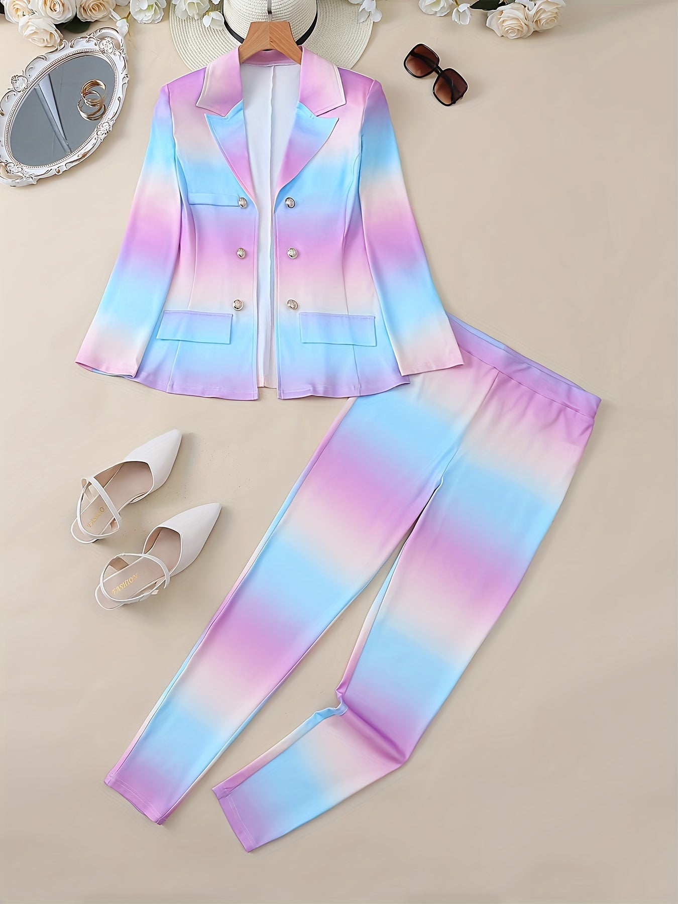 2024 European And American New Chain Print Double-Breasted Suit Set for Attracting Wealth