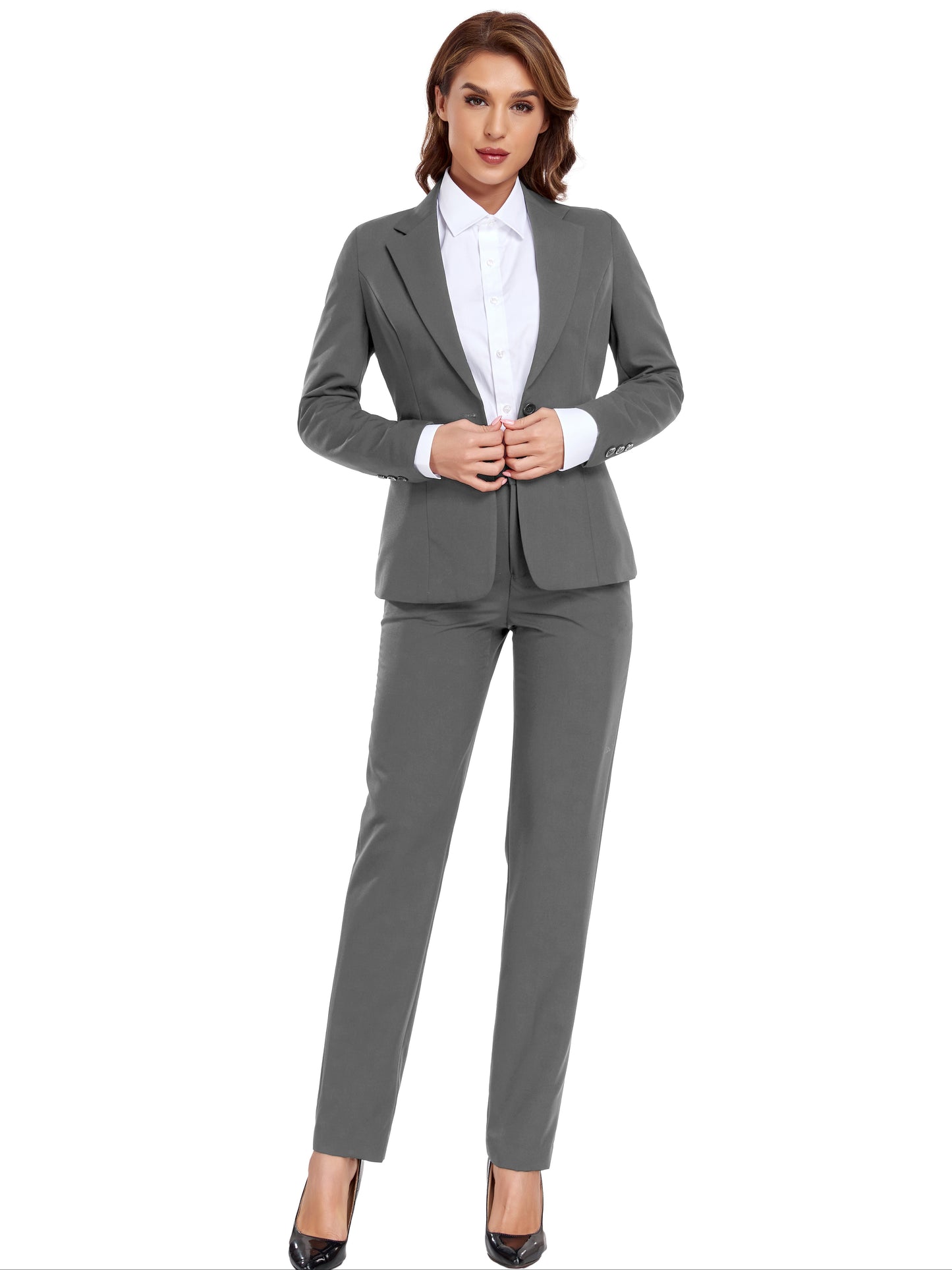 Pyiuhs Women's Casual Slim Fit Business 2pcs Blazer Set Long Sleeve Button Blazer Skinny High Waist Pants Outfits