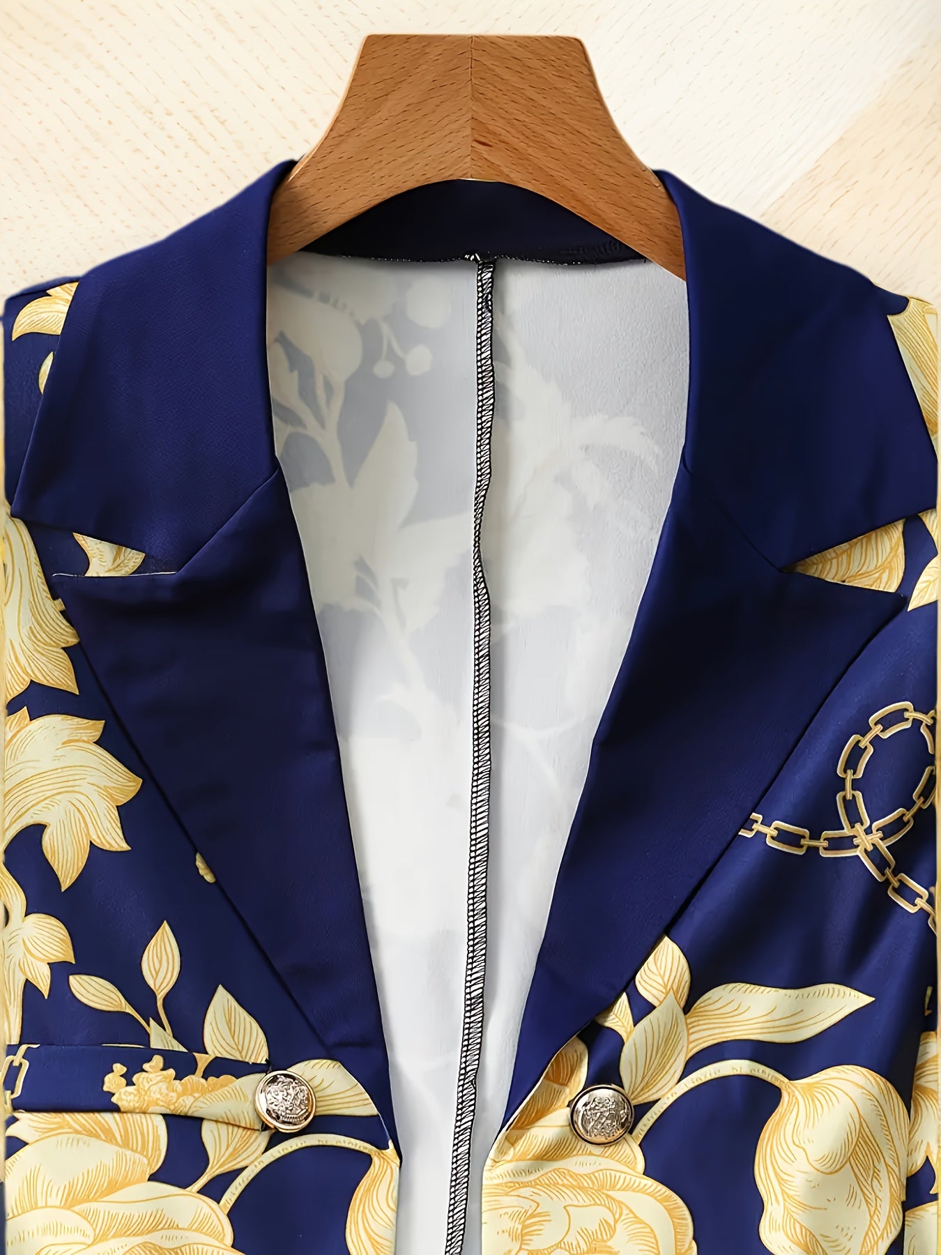 2025New Elegant Floral Print Polyester Blazer Set - Women'S Chain Print, Spandex Blend, Machine Washable, Spring/Autumn Fashion