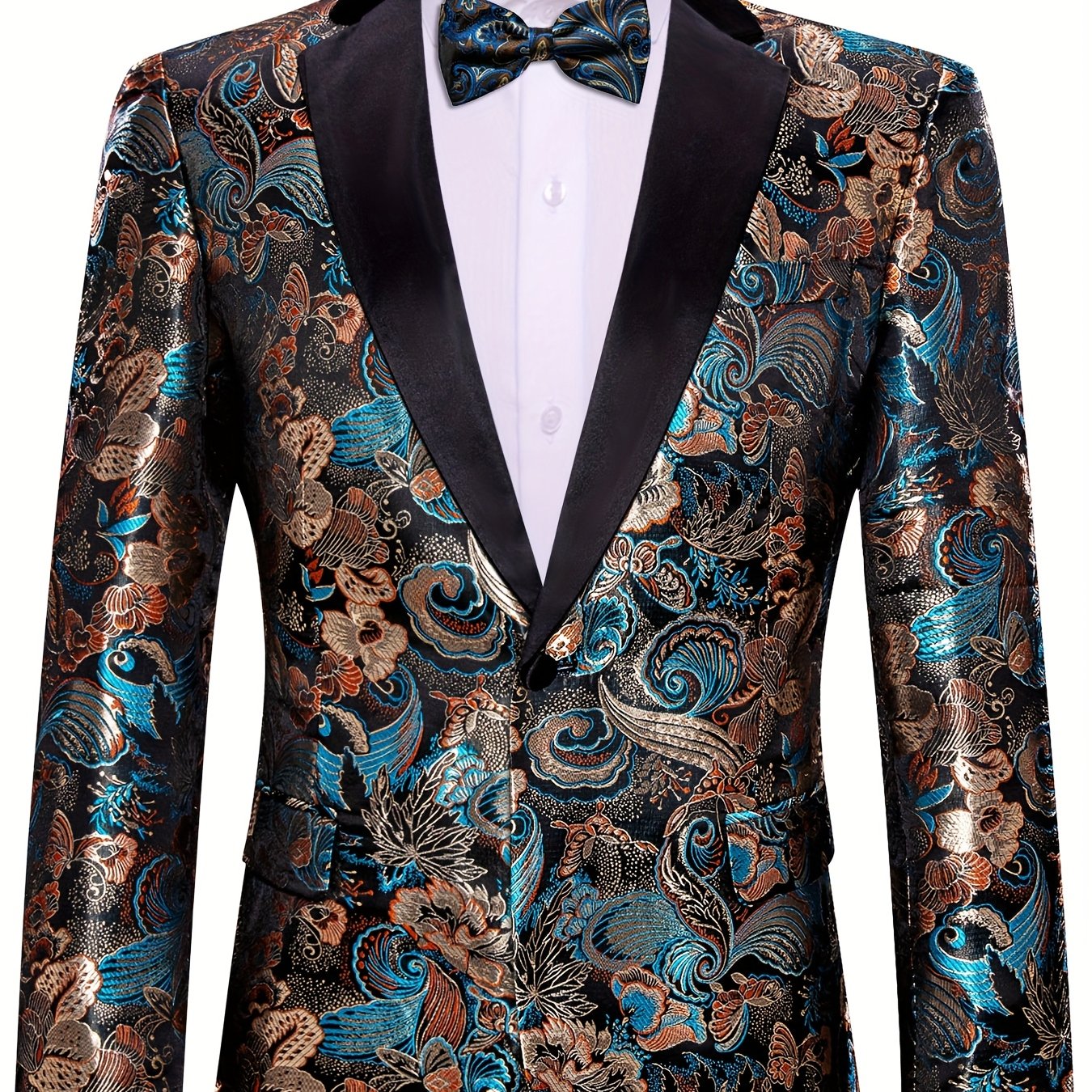 LINEZISEID Men'S Premium Suit Jackets & Blazers Floral Design Single-Breasted Tuxedo Regular Fit Casual Wedding Blazer (Includes Bow Tie, Color Random)