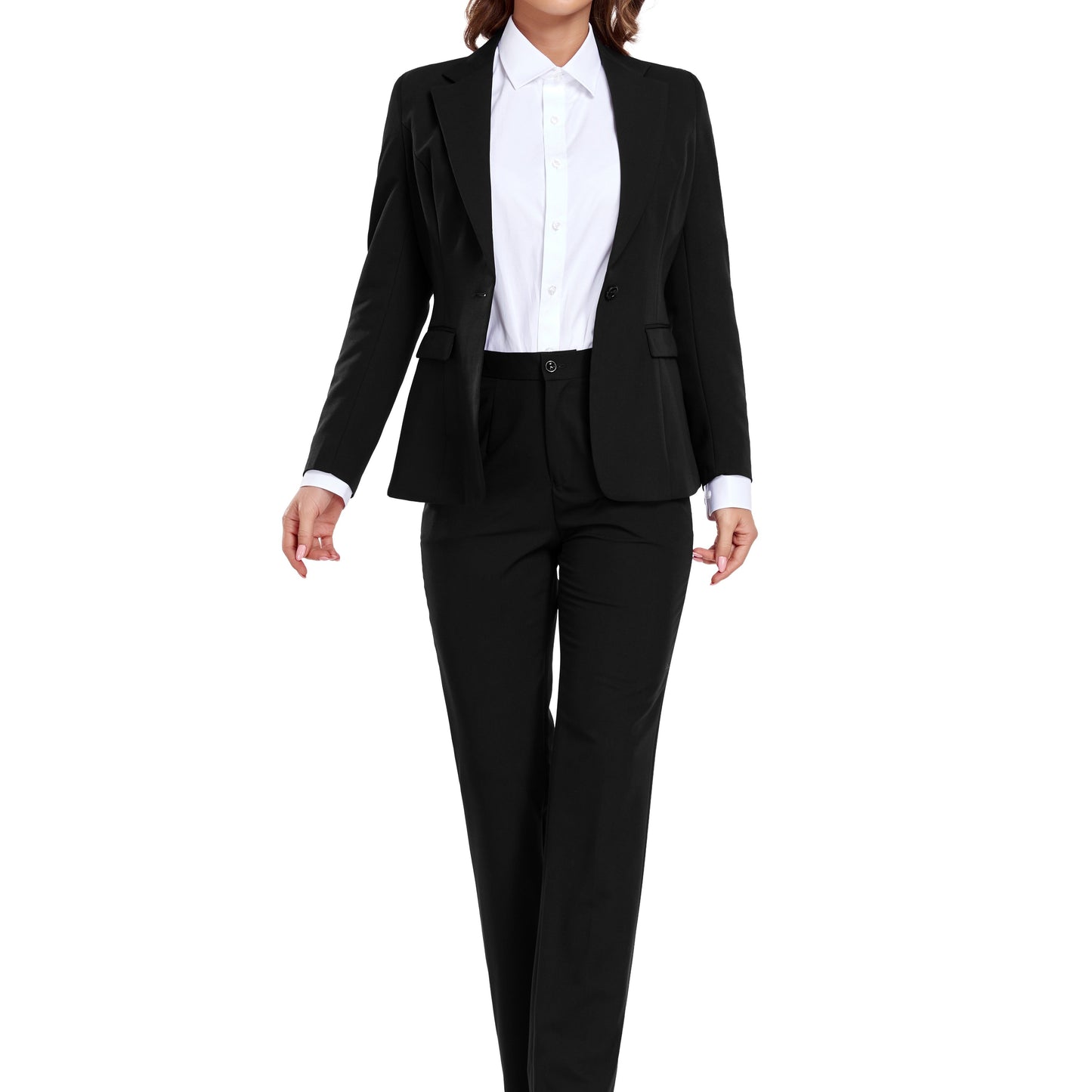 Pyiuhs Women's Casual Slim Fit Business 2pcs Blazer Set Long Sleeve Button Blazer Skinny High Waist Pants Outfits