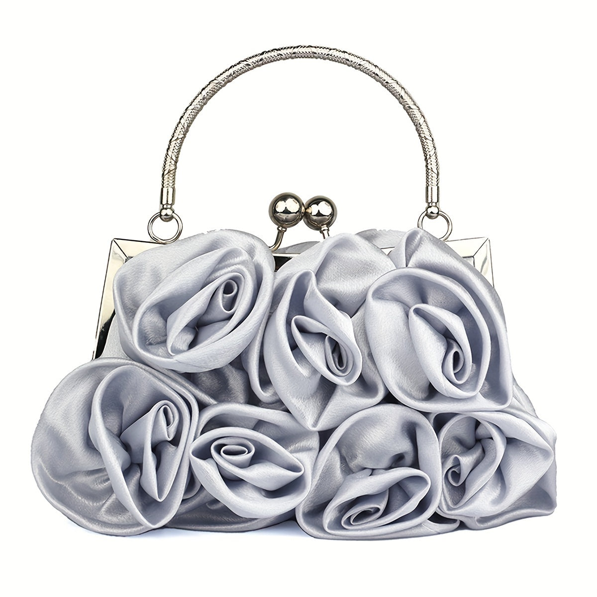 Elegant Floral Fabric Clutch with Kiss Lock Closure, Polyester Lined Evening Handbag for Women - Perfect for Weddings, Parties & Formal Events, Wedding Purse | Floral Embellished Purse | Soft Pink Roses Design