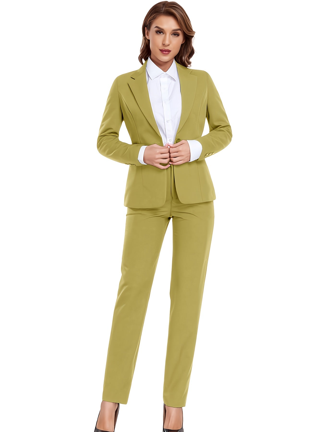 Pyiuhs Women's Casual Slim Fit Business 2pcs Blazer Set Long Sleeve Button Blazer Skinny High Waist Pants Outfits