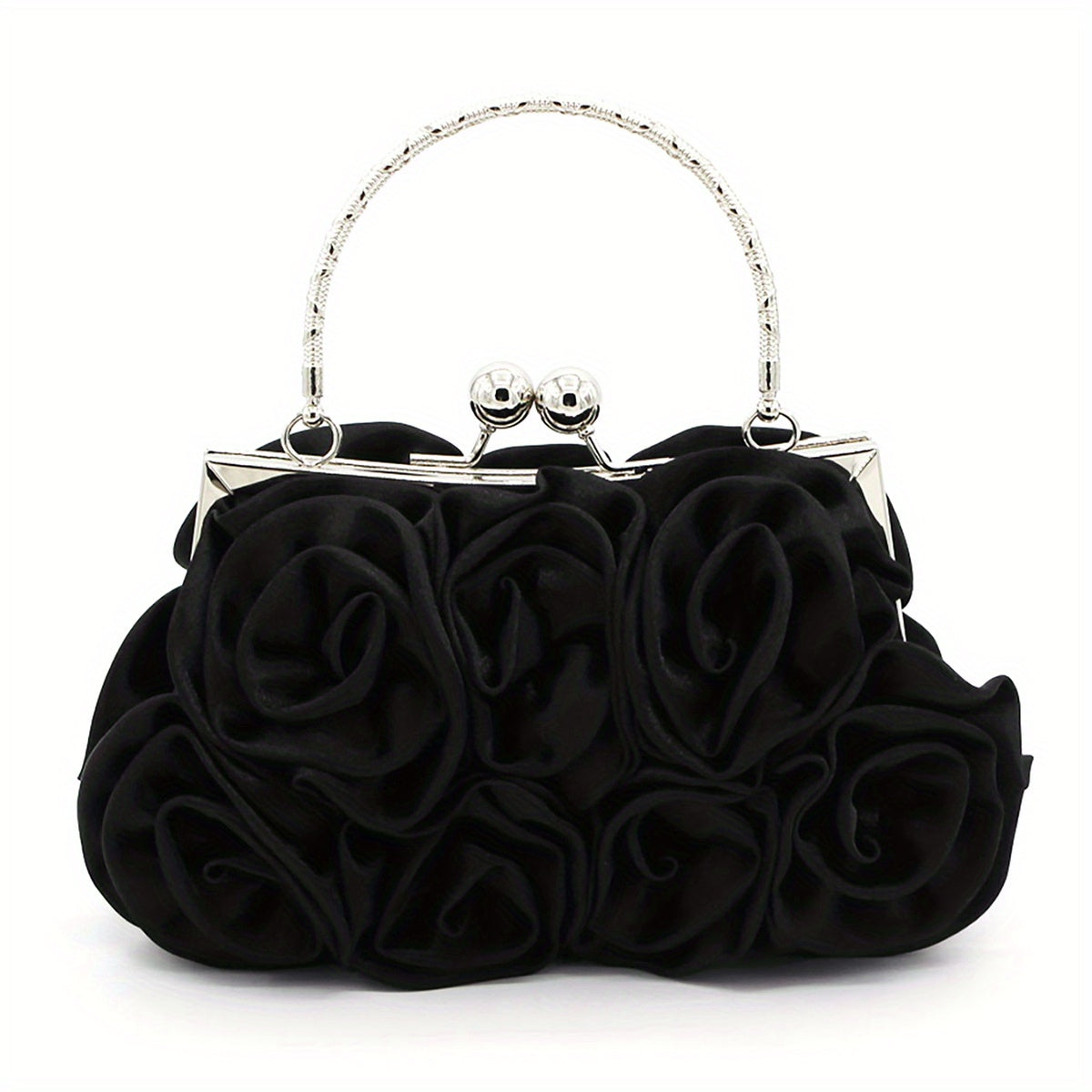 Elegant Floral Fabric Clutch with Kiss Lock Closure, Polyester Lined Evening Handbag for Women - Perfect for Weddings, Parties & Formal Events, Wedding Purse | Floral Embellished Purse | Soft Pink Roses Design