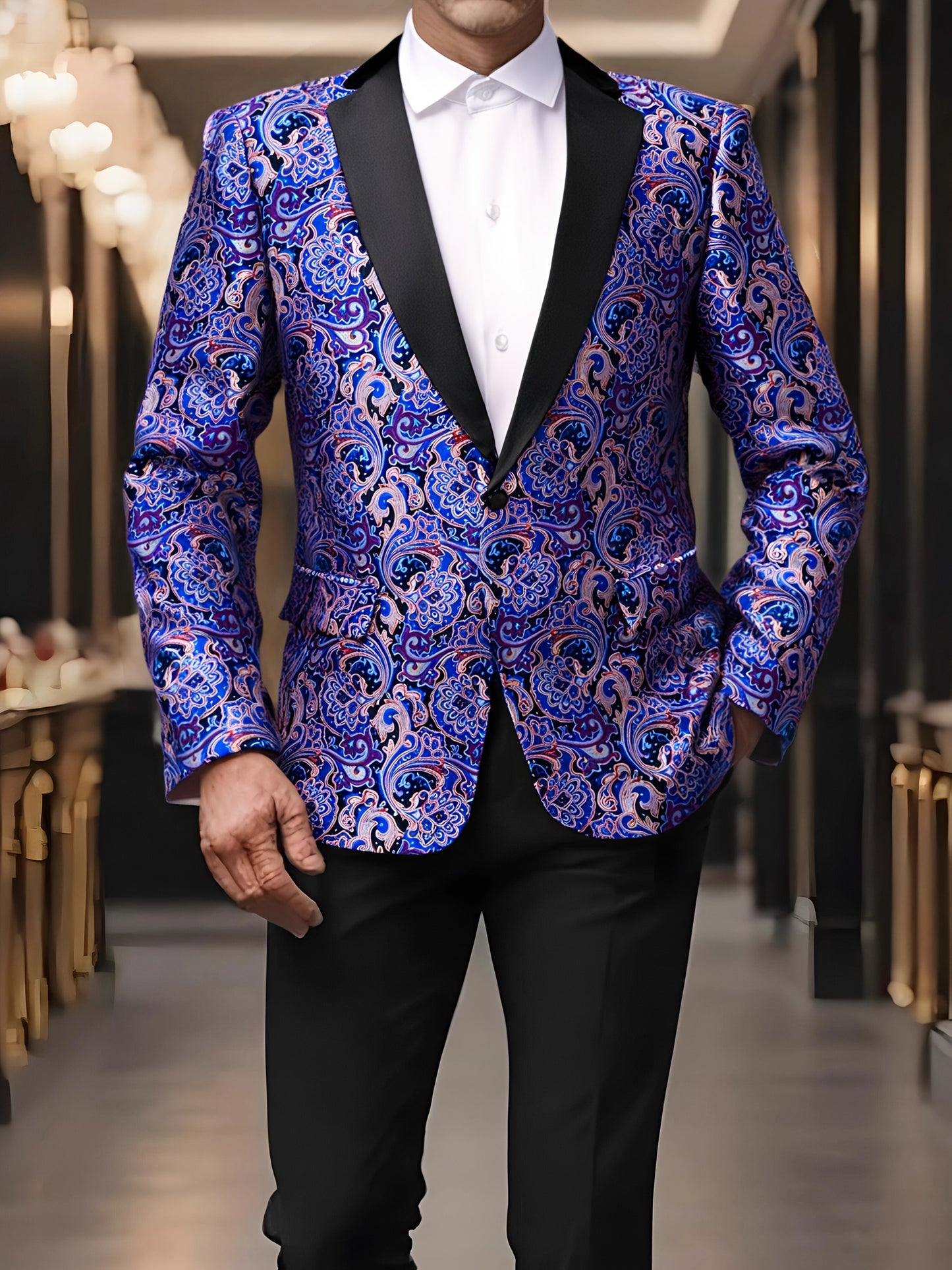 LINEZISEID Men'S Premium Suit Jackets & Blazers Floral Design Single-Breasted Tuxedo Regular Fit Casual Wedding Blazer (Includes Bow Tie, Color Random)
