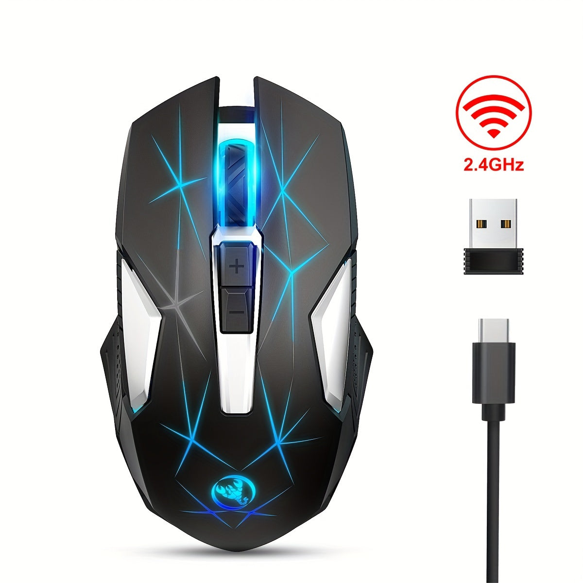 HXSI New 2.4GG Wireless Mouse Color Backlight and Rechargeable USB Plug and Play Optical Mouse Suitable for Home Games, Office Computer Peripherals