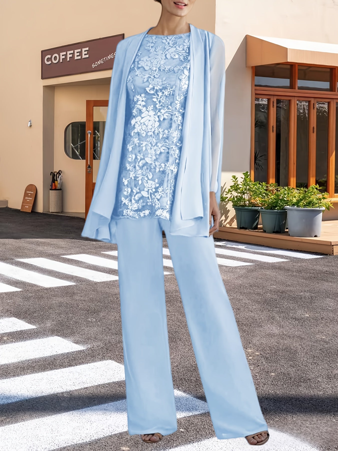 Women'S 3pcs Lace Pants Suits Mother Of Bride Dressy Elegant Sets Wedding Formal Outfit