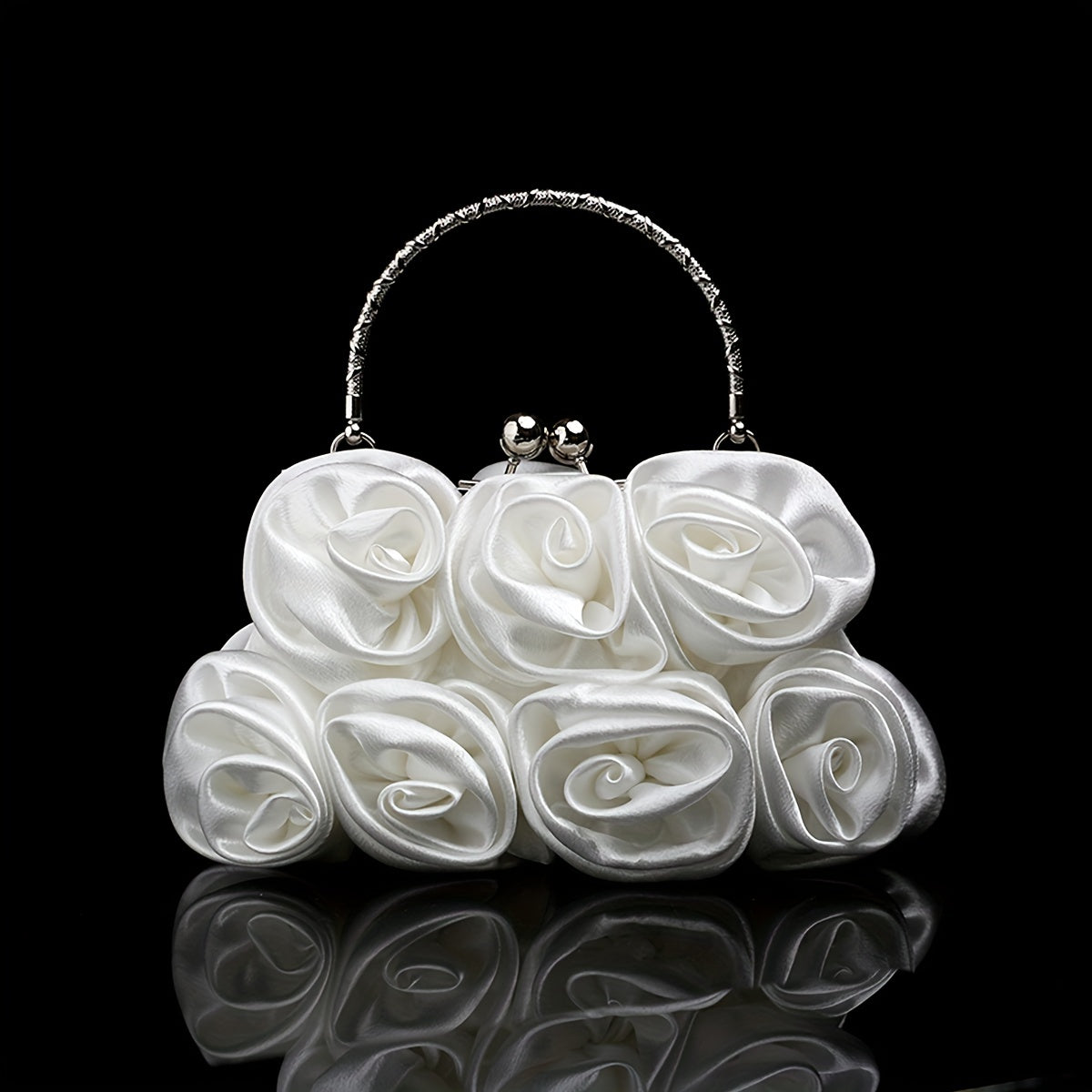Elegant Floral Fabric Clutch with Kiss Lock Closure, Polyester Lined Evening Handbag for Women - Perfect for Weddings, Parties & Formal Events, Wedding Purse | Floral Embellished Purse | Soft Pink Roses Design