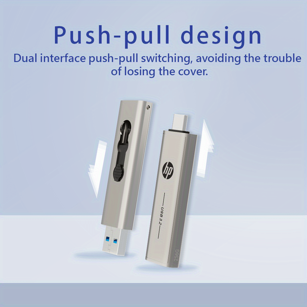 HP USB Type C Flash Drive Available in 64GB, 128GB, And 256GB - Fast Performance And Dual Interface for OTG Compatible Devices.