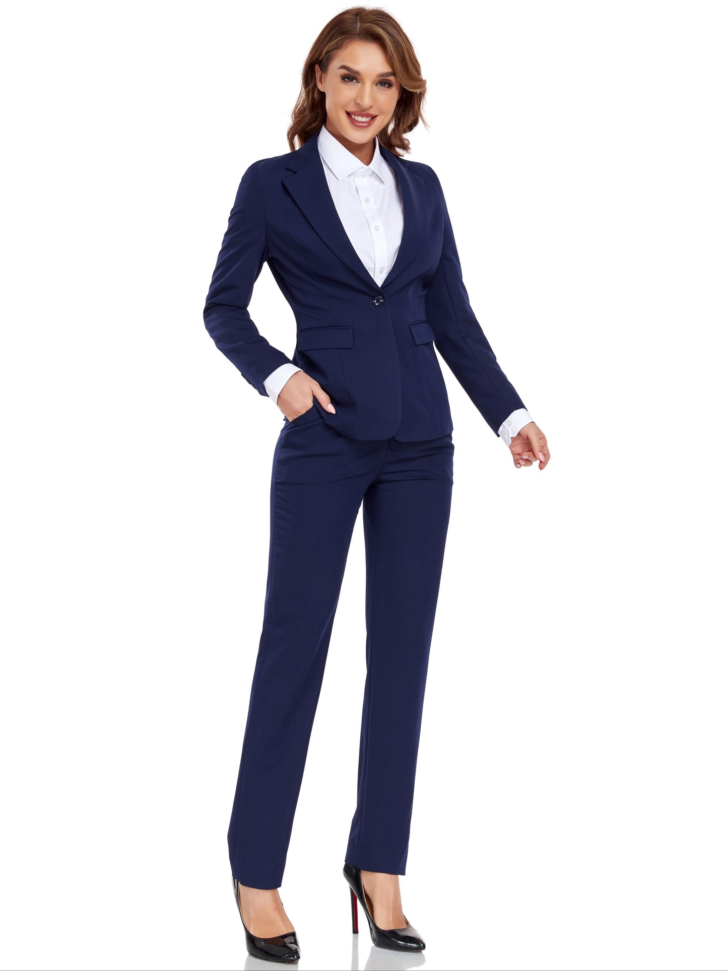 Pyiuhs Women's Casual Slim Fit Business 2pcs Blazer Set Long Sleeve Button Blazer Skinny High Waist Pants Outfits