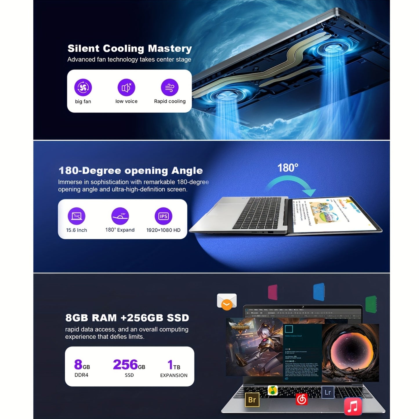 Newest 15.6 FHD Student Laptop Computer, Business Person PC Work Notebook Computers for College Students, Intel Celeron Dual Core Processor Up to 2.60Ghz, 8GB RAM, 256GB SSD, Webcam, Slim Portable Latest Generation Business L