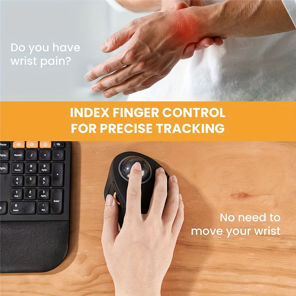JOMAA EliteTrack - Ergonomic Wireless Rechargeable Trackball Mouse with RGB Lighting, 3-Device Connection, Index Control, and Long-Lasting Battery Life for Comfortable Computer and Laptop Navigation