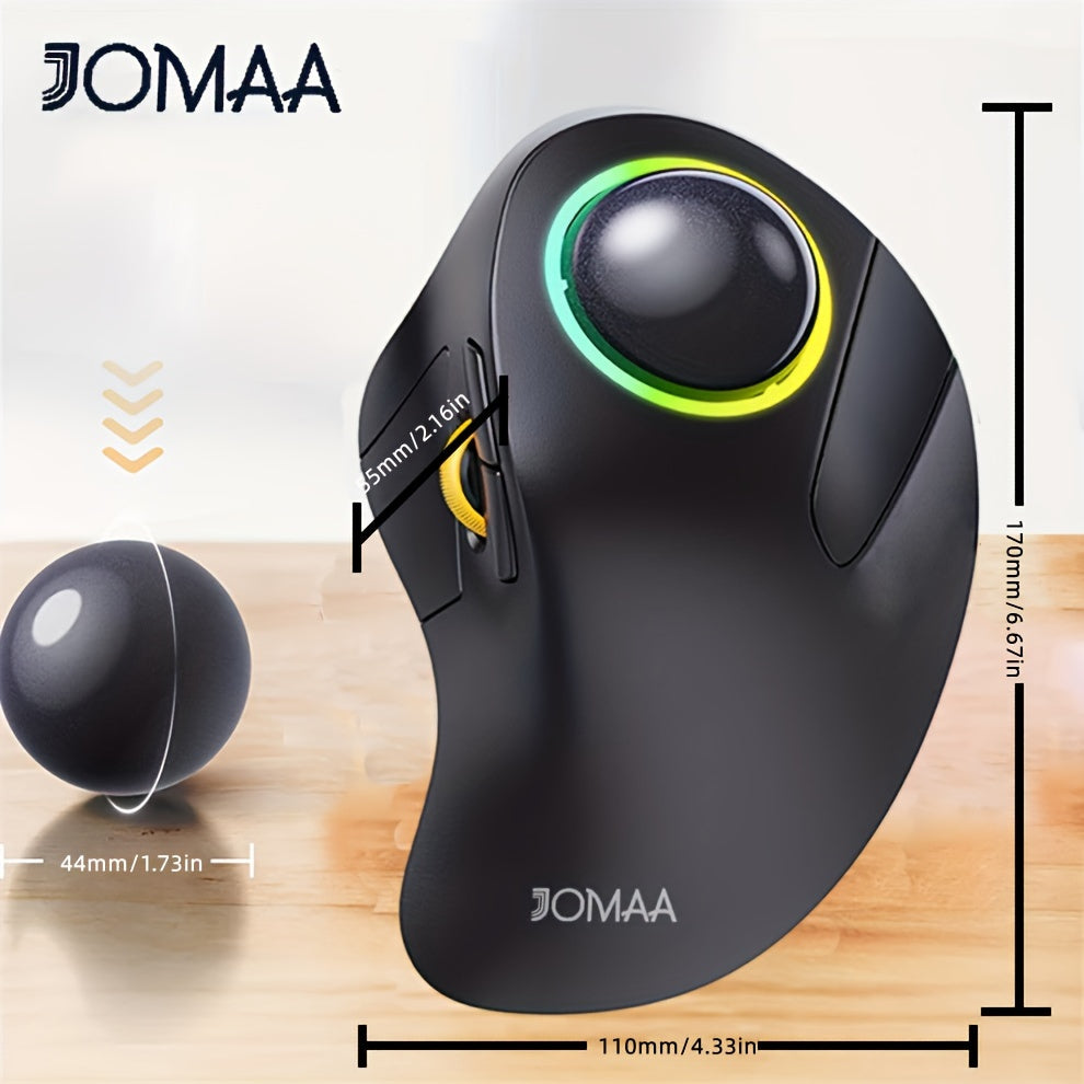 JOMAA EliteTrack - Ergonomic Wireless Rechargeable Trackball Mouse with RGB Lighting, 3-Device Connection, Index Control, and Long-Lasting Battery Life for Comfortable Computer and Laptop Navigation