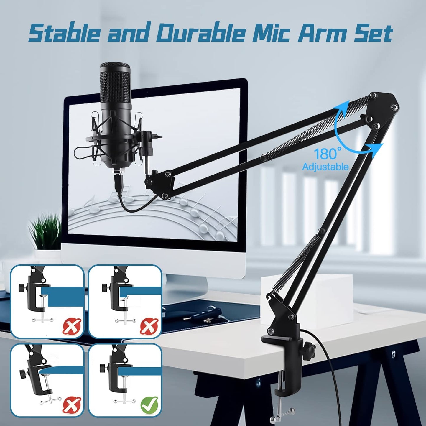 192kHz/24Bit Professional USB Microphone, Plug & Play PC Computer Condenser Cardioid Mic Kit with Sound Advanced Chipset for Streaming, Podcast, Studio Recording and Games