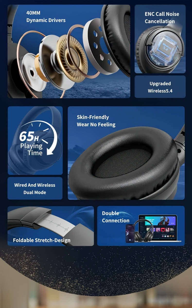 Over-Ear Headphones With Microphone, Lightweight Foldable & Portable Stereo Bass Headphones, Hands-Free Calling, Ideal For Gaming & PC & Mobile Phones Use, Gaming Headphones | Noise Isolating Headphones | Foldable Headphones