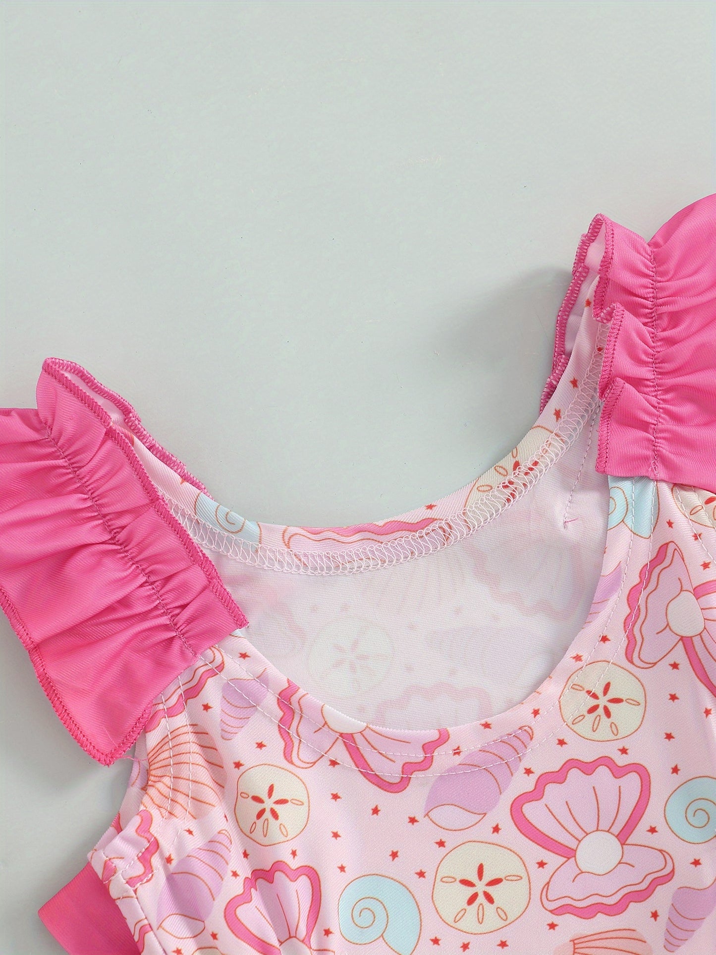 Toddler Girl Summer Tank Swimsuit Shell Print Romper Sleeveless U-Neck Bathing Suit Ruffled Beachwear