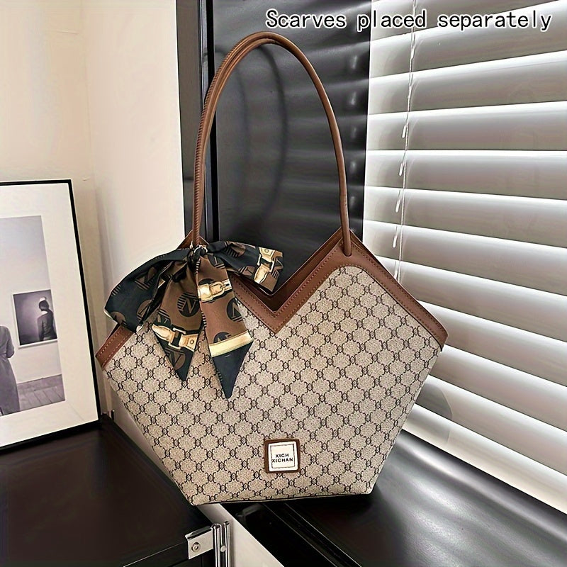 LABOONOO Women'S Extra Large Tote Bag - Stylish Shoulder Handbag with Ribbon Bow, Black & Brown Pattern, Zipper Closure, Perfect for Everyday Use, Ladies Handbags