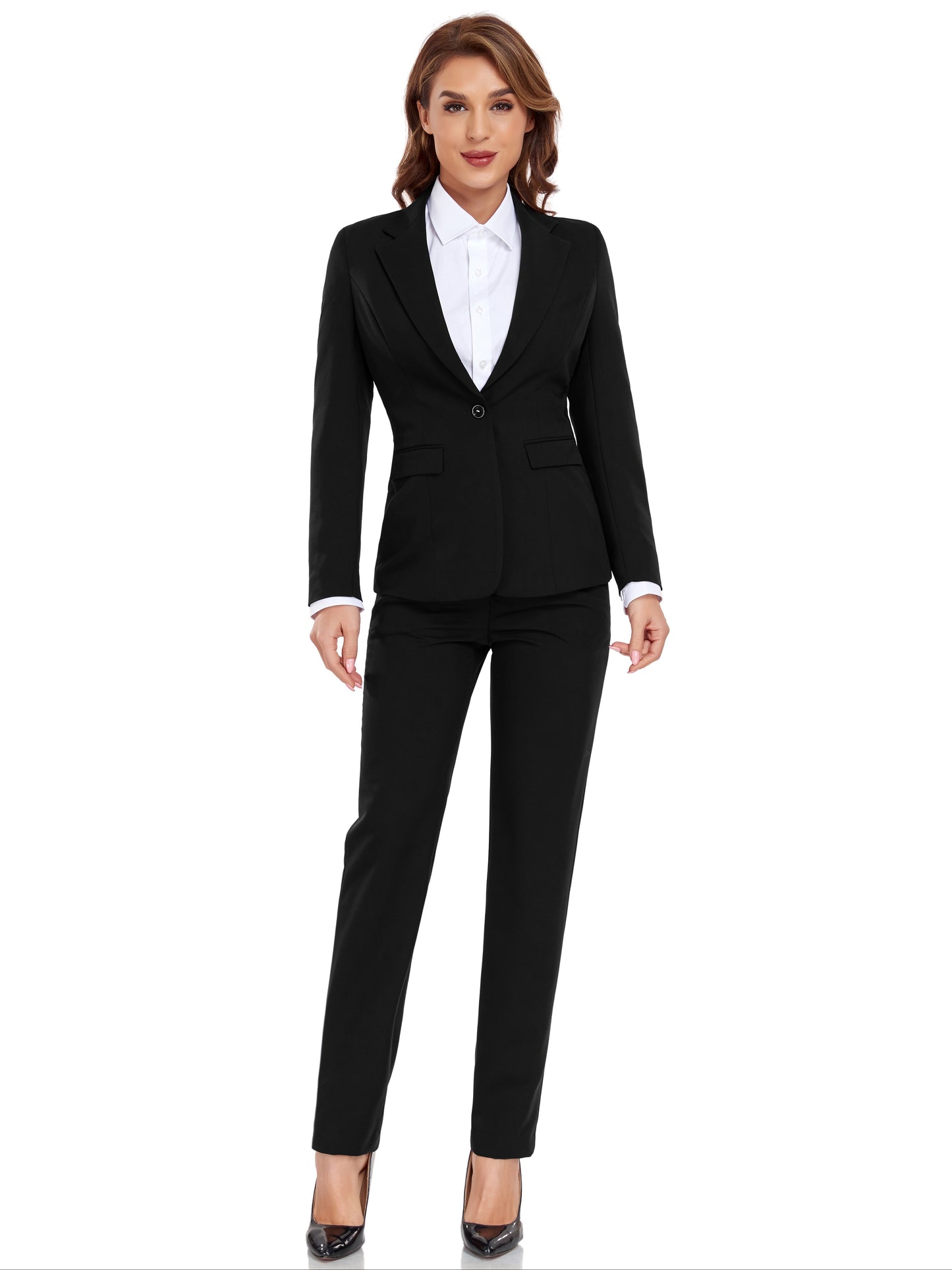 Pyiuhs Women's Casual Slim Fit Business 2pcs Blazer Set Long Sleeve Button Blazer Skinny High Waist Pants Outfits