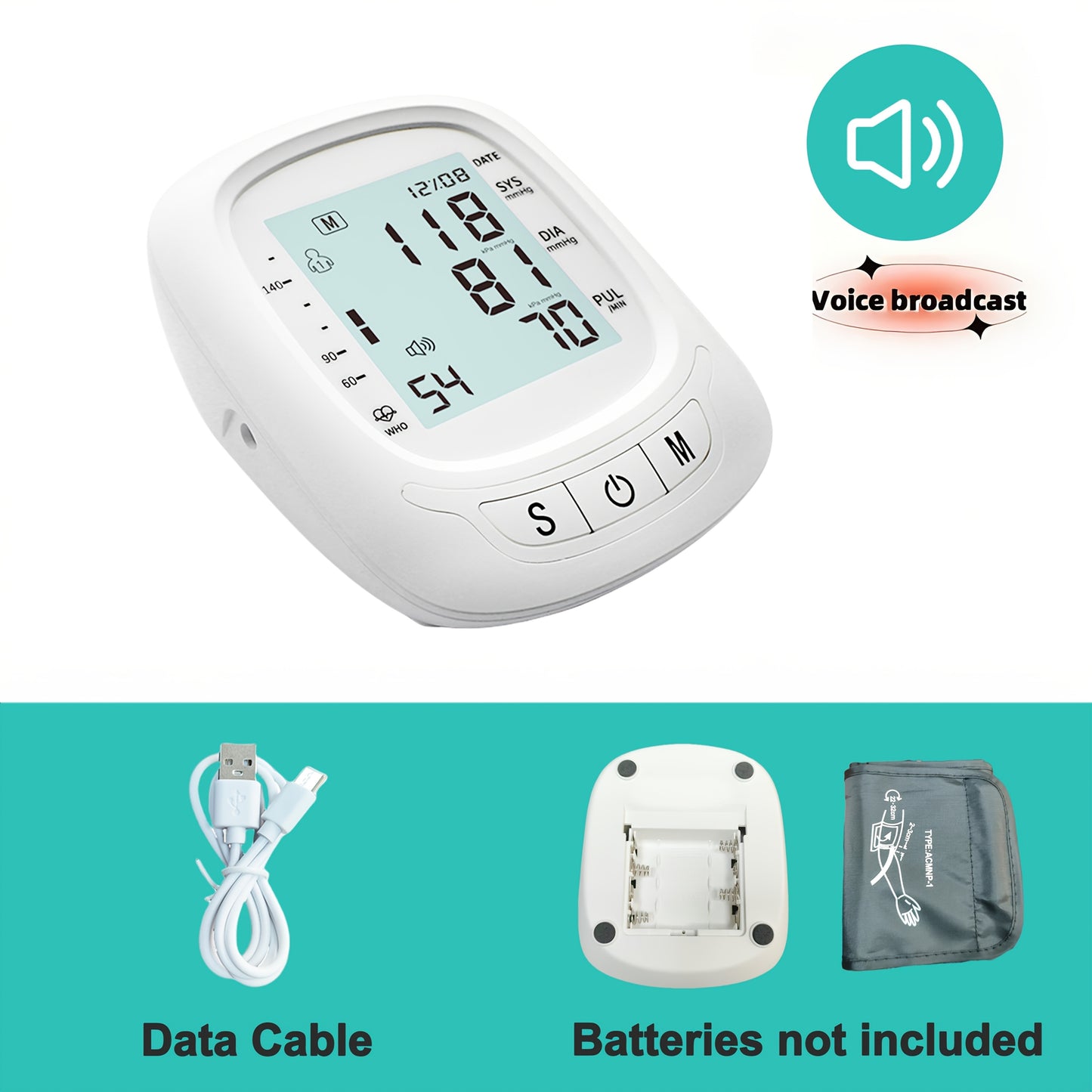 Blood Pressure Machine For Adults, Fully Automatic Blood Pressure Meter, Digital LCD Display, Simple Operation, Cuffs Can Be Adjusted, Suitable For Family High And Low Blood Pressure, Arrhythmia Test, Elderly Health Guards.Ba