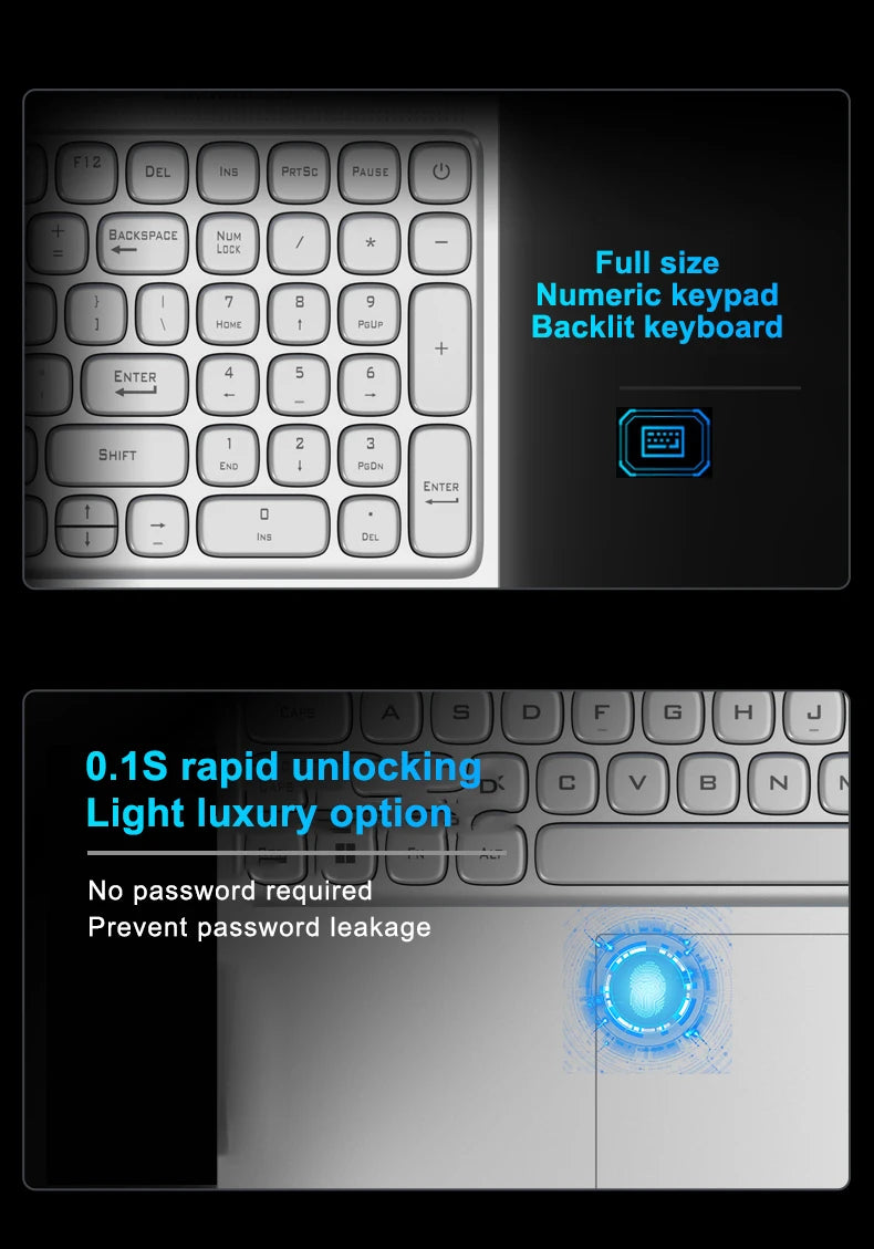 New 16" Inch 2K Laptop, 240 Hz ultra-clear screen, Windows 11 Pro Portable PC Gaming notebooks 32GB 2TB fingerprint unlock