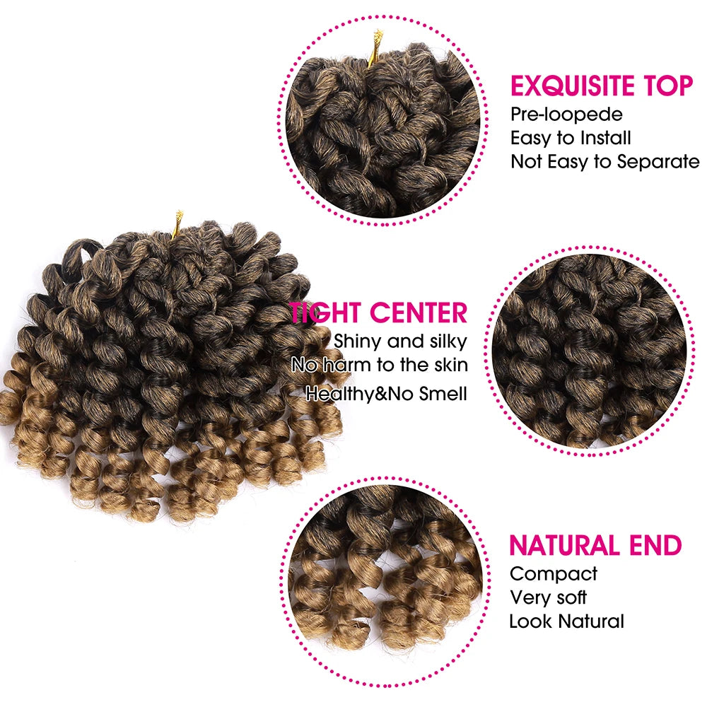 Synthetic Ombre Jumpy Wand Curl Crochet Braids Jamaican Bounce For Africa Braiding Hair Extensions Pre-Twisted For Black Women