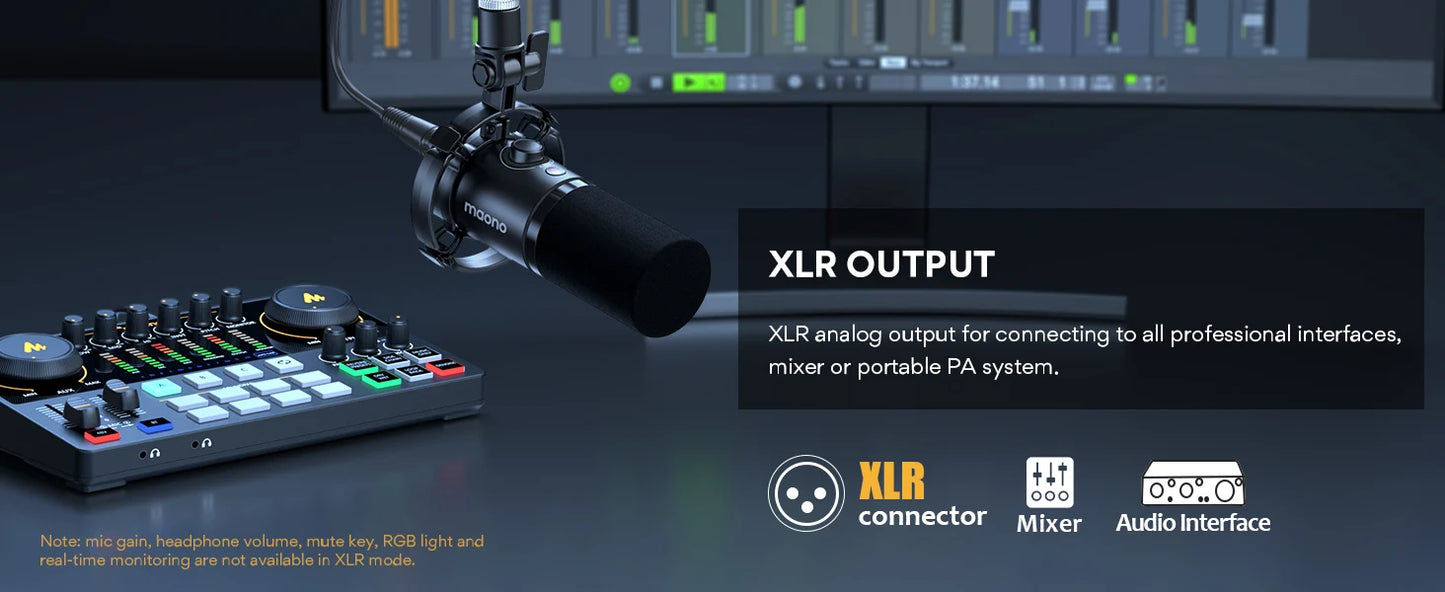 Maono XLR\USB Dynamic Microphone For Gaming Recording Streaming Youtube Metal Mic With Software Tap-to-Mute Gain Knob PD200X