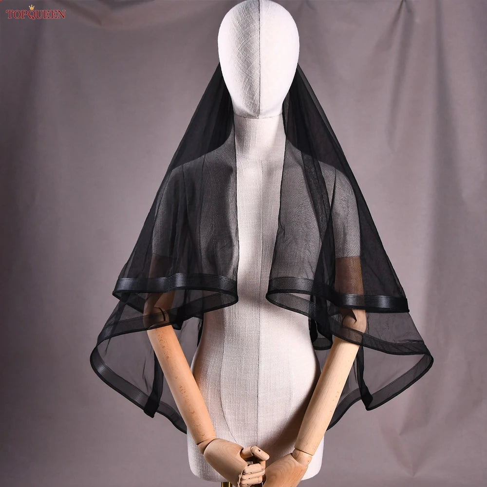TOPQUEEN V69 Wedding Veil Fingertip Veil Two Tier Minimalist Bride Veil with Blusher Bridal Veils with Comb Dress Veil for Bride