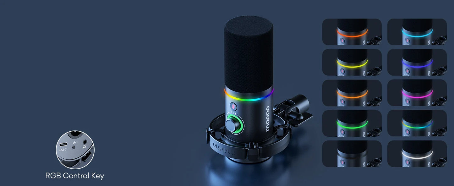 Maono XLR\USB Dynamic Microphone For Gaming Recording Streaming Youtube Metal Mic With Software Tap-to-Mute Gain Knob PD200X