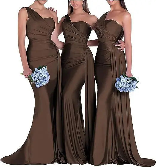Purple Blue Pink Bridesmaid Dresses Women For Wedding Satin One Shoulder Sexy Mermaid Vestidos Para Bodas Mujer Invitada Chic