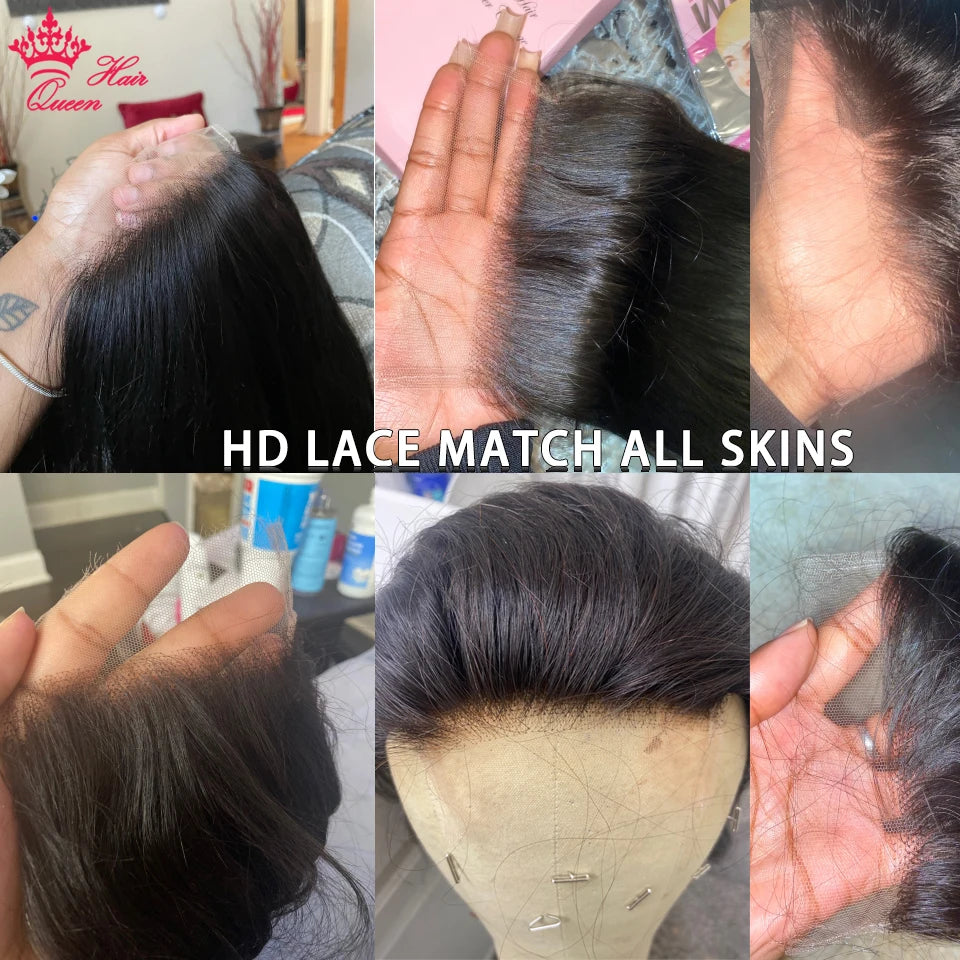 Queen Hair Real HD Frontal/Closure Only Invisible Melt Skin Lace 13x6 13x4 4x4 5x5 6x6 7x7 Raw Human Hair Body Wave & Straight
