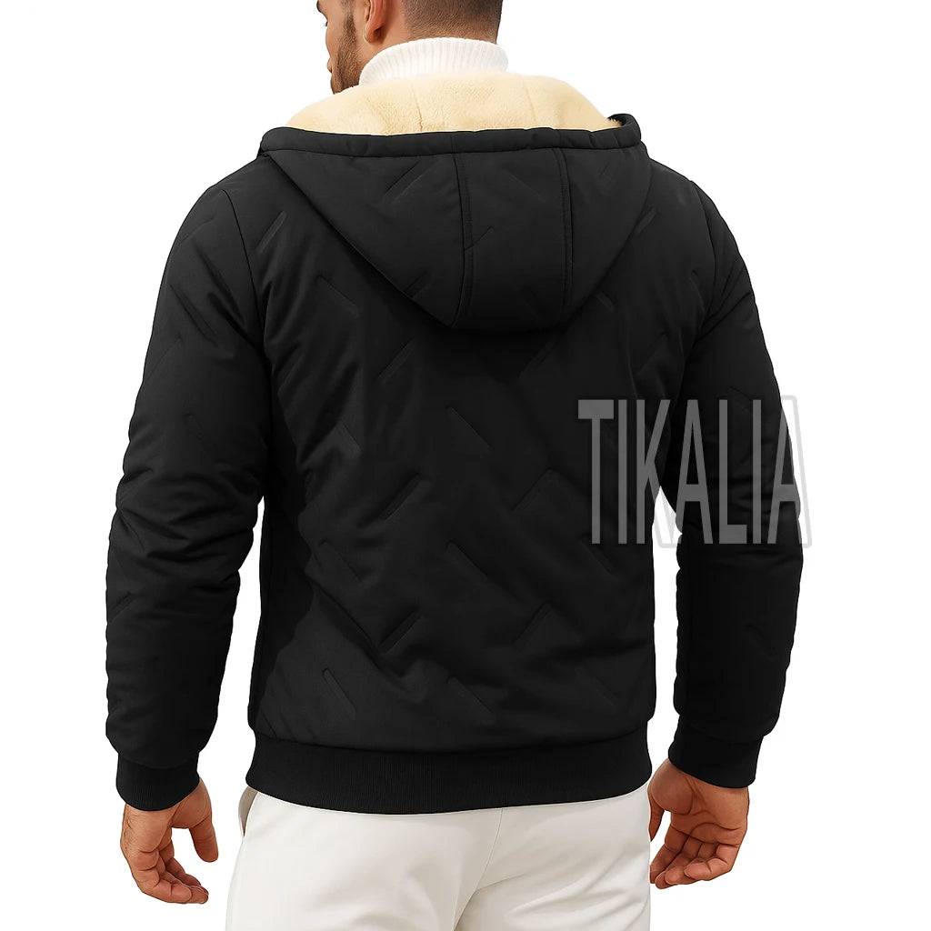 Men’s Winter Parka Jacket Fleece Lined Warm Hooded Coat Cotton Padded Zip Up Outerwear Casual Thick Windbreaker for Cold Weather