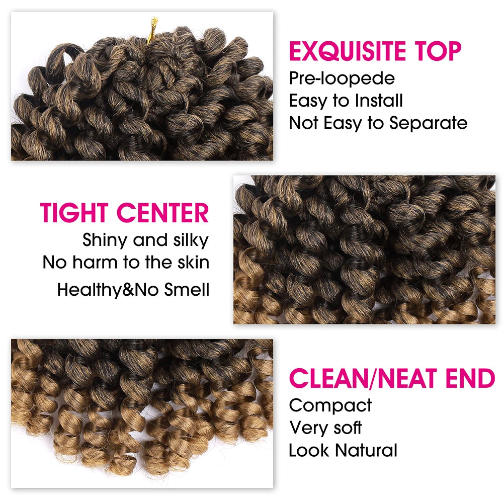 Synthetic Ombre Jumpy Wand Curl Crochet Braids Jamaican Bounce For Africa Braiding Hair Extensions Pre-Twisted For Black Women