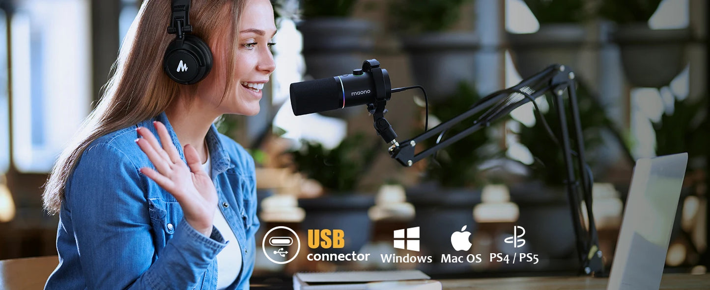 Maono XLR\USB Dynamic Microphone For Gaming Recording Streaming Youtube Metal Mic With Software Tap-to-Mute Gain Knob PD200X