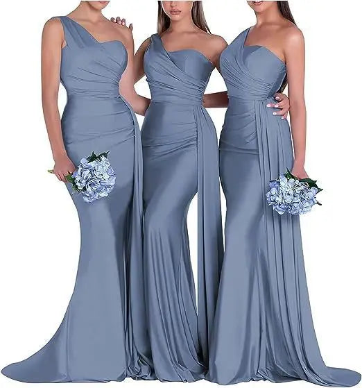 Purple Blue Pink Bridesmaid Dresses Women For Wedding Satin One Shoulder Sexy Mermaid Vestidos Para Bodas Mujer Invitada Chic