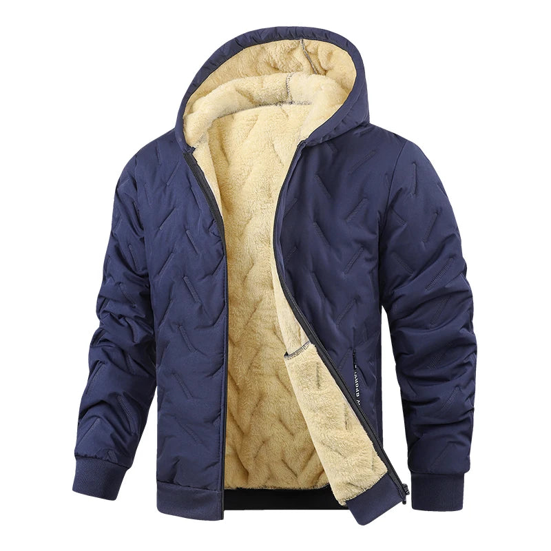 Men’s Winter Parka Jacket Fleece Lined Warm Hooded Coat Cotton Padded Zip Up Outerwear Casual Thick Windbreaker for Cold Weather