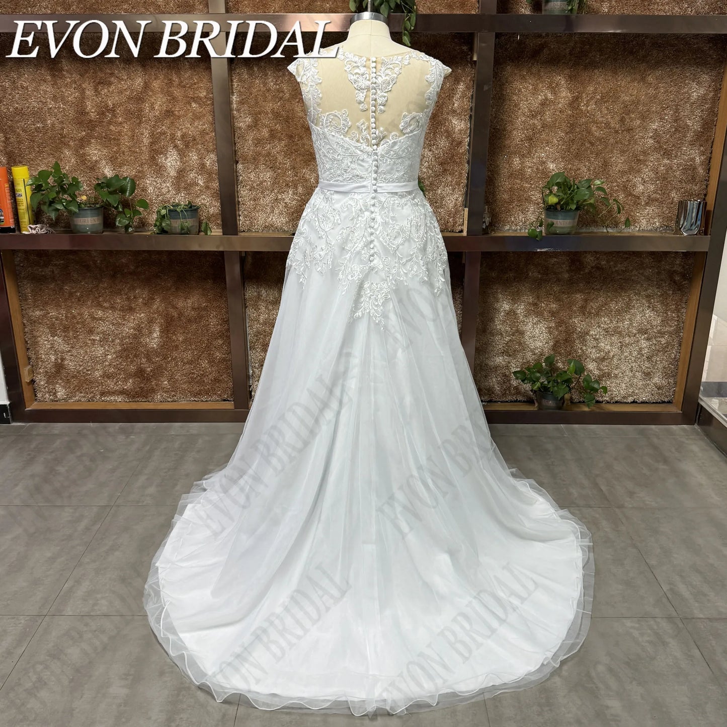 EVON BRIDAL Civil Wedding Dress Plus Size Woman Bride Cap Sleeves Bridal Gowns A-Line Applique Tulle Scoop vestidos novias boda