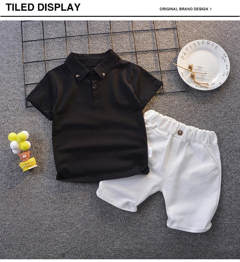 IENENS Summer Solid Color Clothes Sets Short Sleeves Tops + Shorts Baby Toddler Clothing Suits 1 2 3 4 Years Kids Outfits