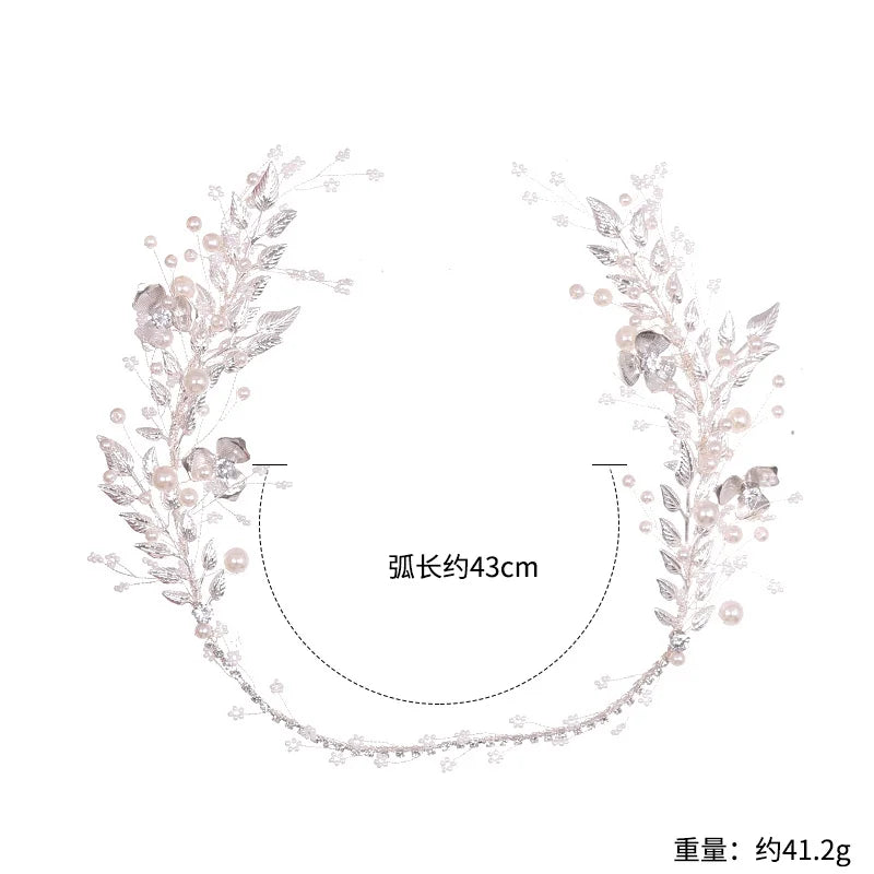Silver Color Leaf Pearl Headband Tiara For Bridal Hair Accessories Wedding Hair Band Crystal Pearl Tiaras and Brides Headpieces