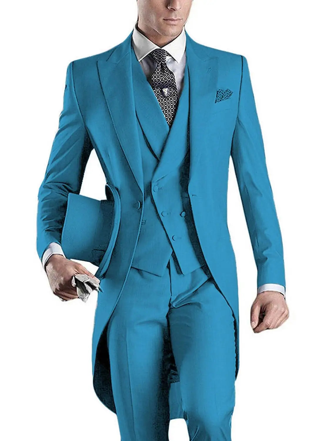 Mens 3 Pieces Suit Casual Formal Business Groomsmen White Burgundy Lapel Tuxedos For Wedding (Blazer+Pants+Vest)