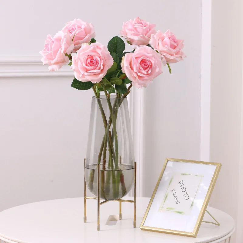 High-quality Simulation True Touch Curling Roses Artificial Flower Bridal Bouquet Wedding Home Decoration Valentine's Day Gift