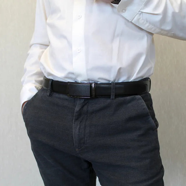 Men’s Genuine Leather Ratchet Dress Belt with Automatic Sliding Buckle Plus Size
