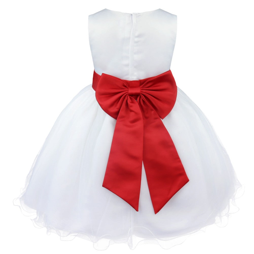 Kids Girls Wedding Pageant Dress White Bridesmaid Dresses Formal Party Princess Vestidos Cute Big Bowknot Sash Flower Girl Dress