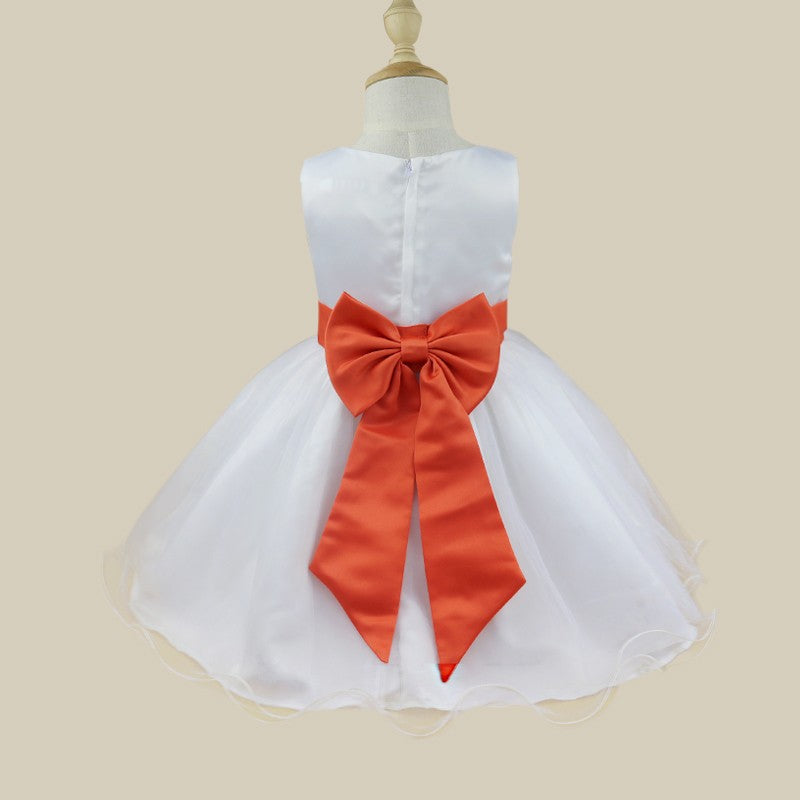 Kids Girls Wedding Pageant Dress White Bridesmaid Dresses Formal Party Princess Vestidos Cute Big Bowknot Sash Flower Girl Dress