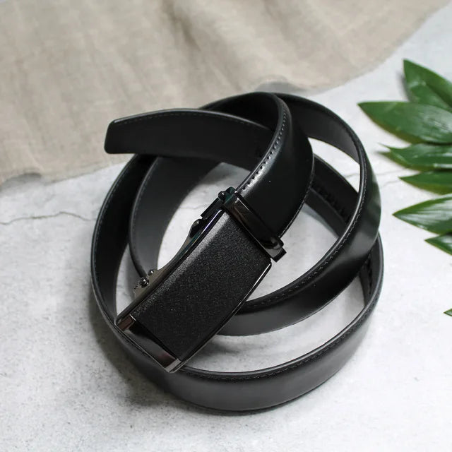 Men’s Genuine Leather Ratchet Dress Belt with Automatic Sliding Buckle Plus Size