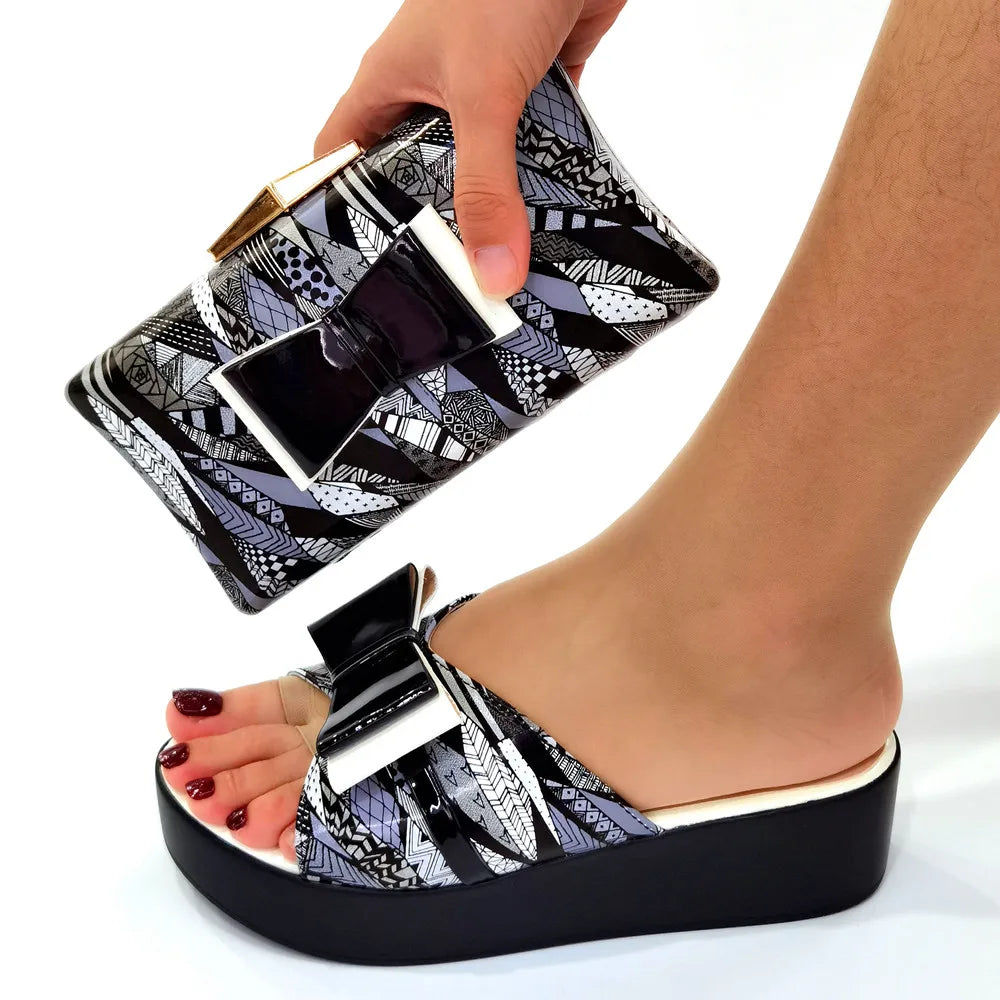 New Shoes and Bag for Party Wedding Womens Platform Heels Patent Leather Wedding Shoes for Women Bride Wedges Shoes for Women