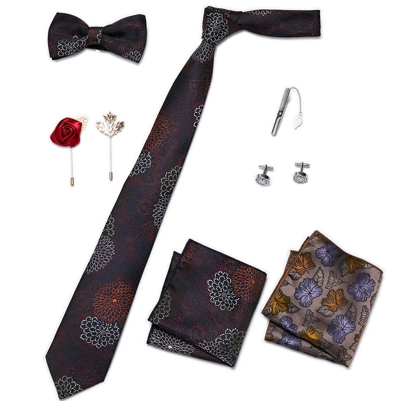 Men's Tie Set Luxury Gift Box Silk Tie Necktie Set 8pcs Inside Packing Festive Present Cravat Pocket Squares Holiday Gift Men